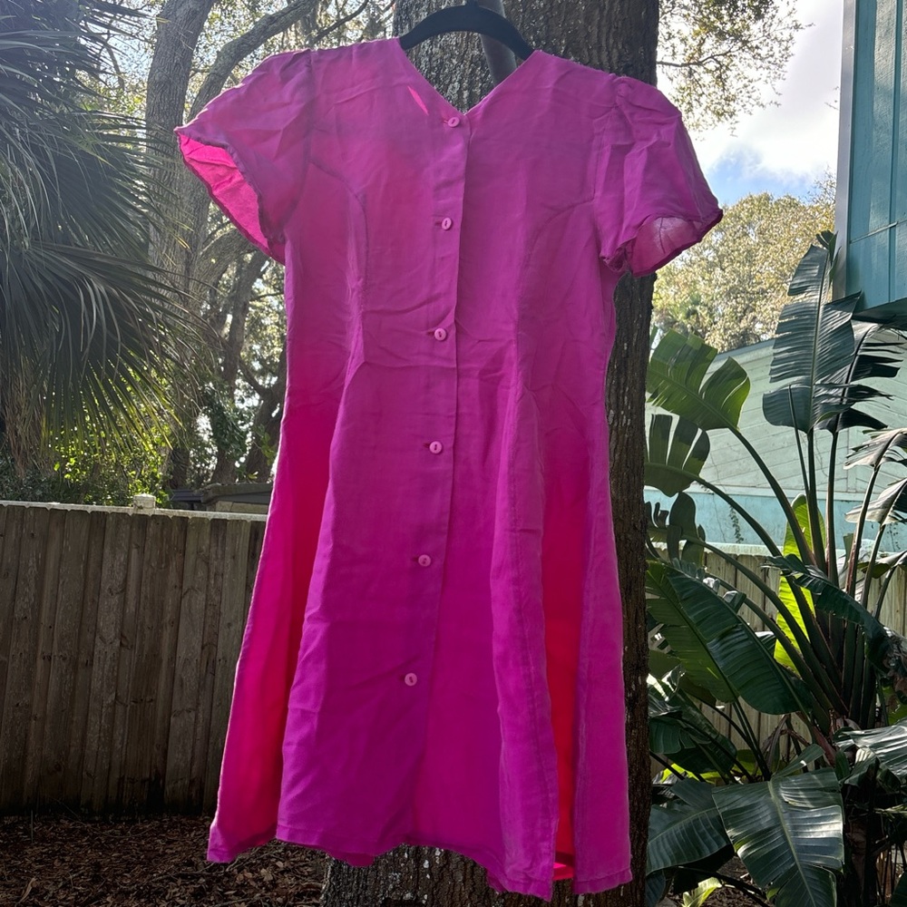 Hot Pink Silk Button Down Dress Vintage Feu Follez